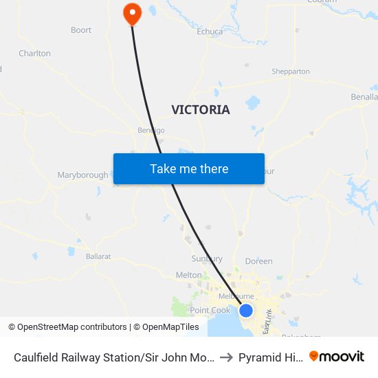 Caulfield Railway Station/Sir John Monash Dr (Caulfield East) to Pyramid Hill Airport map