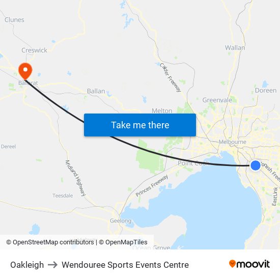 Oakleigh to Wendouree Sports Events Centre map