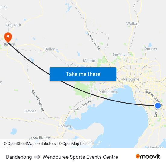 Dandenong to Wendouree Sports Events Centre map