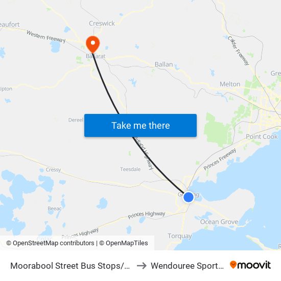 Moorabool Street Bus Stops/Moorabool St (Geelong) to Wendouree Sports Events Centre map