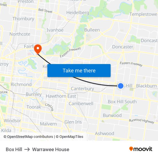 Box Hill to Warrawee House map