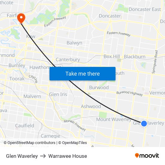 Glen Waverley to Warrawee House map