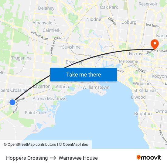 Hoppers Crossing to Warrawee House map