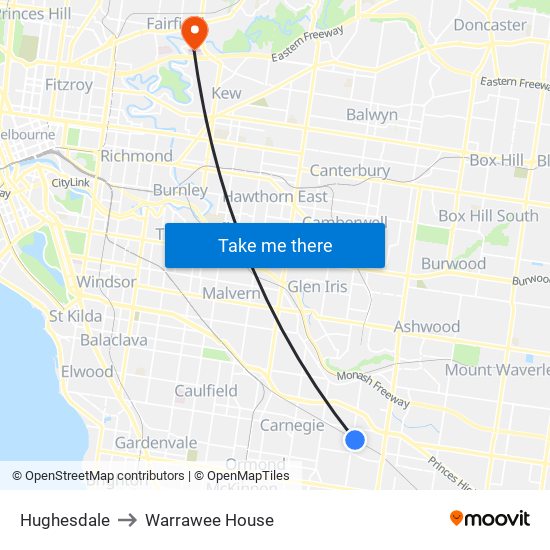 Hughesdale to Warrawee House map