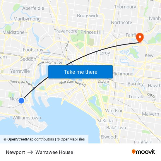 Newport to Warrawee House map