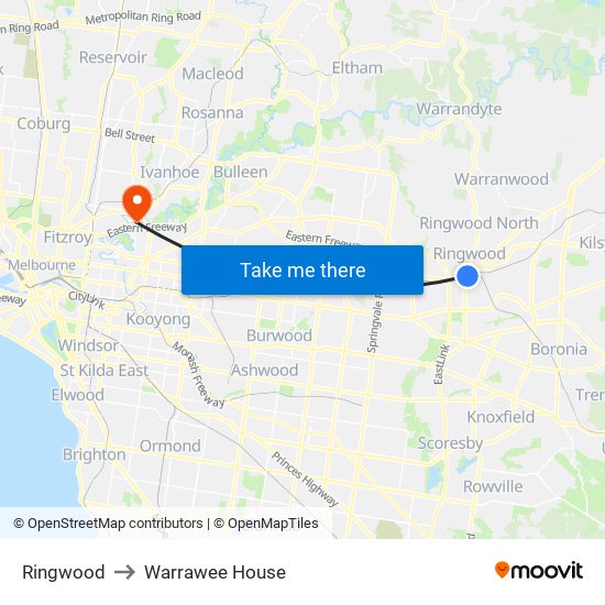 Ringwood to Warrawee House map