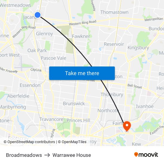 Broadmeadows to Warrawee House map