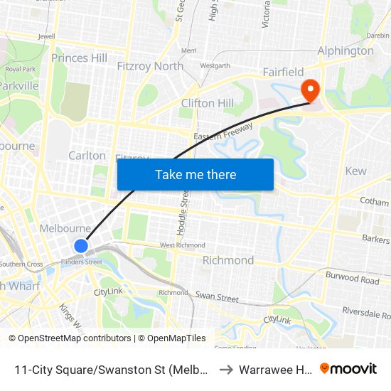 11-City Square/Swanston St (Melbourne City) to Warrawee House map