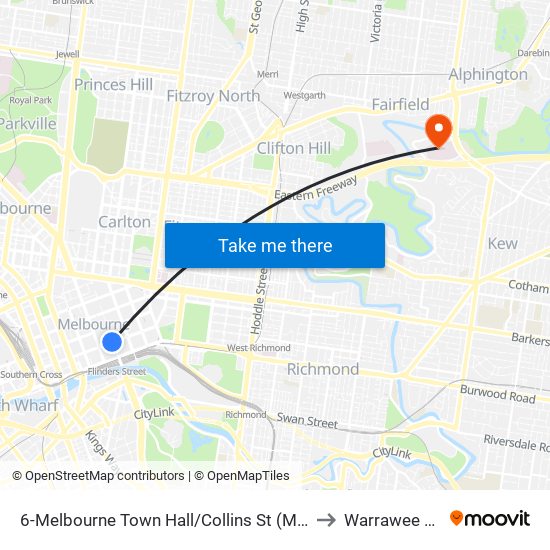 6-Melbourne Town Hall/Collins St (Melbourne City) to Warrawee House map