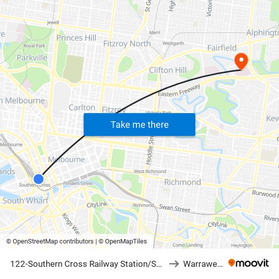 122-Southern Cross Railway Station/Spencer St (Melbourne City) to Warrawee House map