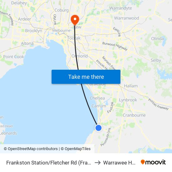 Frankston Station/Fletcher Rd (Frankston) to Warrawee House map