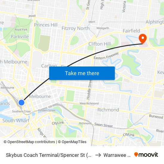 Skybus Coach Terminal/Spencer St (Melbourne City) to Warrawee House map