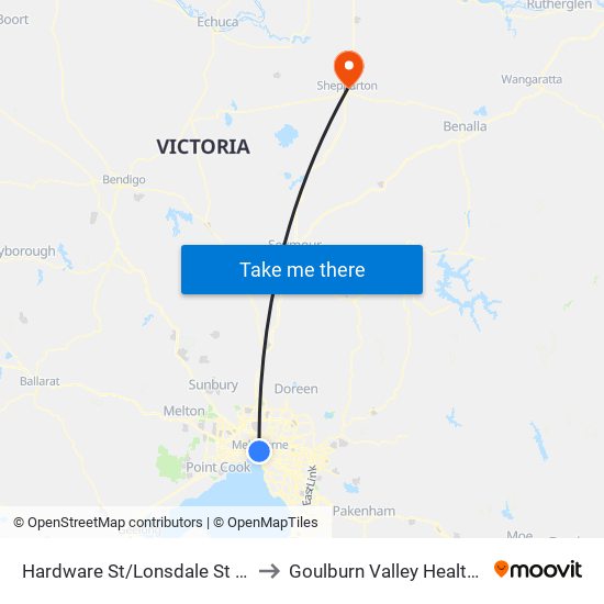 Hardware St/Lonsdale St (Melbourne City) to Goulburn Valley Health (Shepparton) map