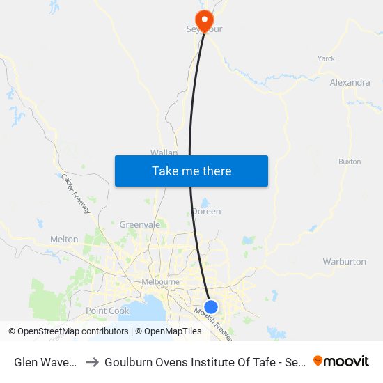 Glen Waverley to Goulburn Ovens Institute Of Tafe - Seymour map