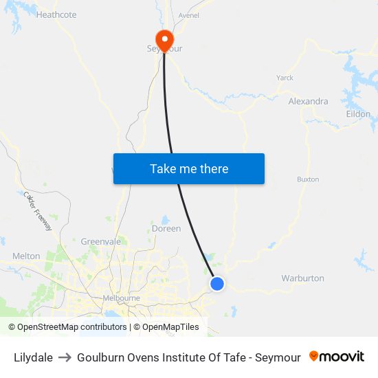 Lilydale to Goulburn Ovens Institute Of Tafe - Seymour map