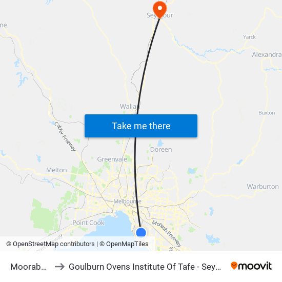 Moorabbin to Goulburn Ovens Institute Of Tafe - Seymour map