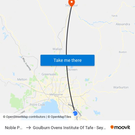 Noble Park to Goulburn Ovens Institute Of Tafe - Seymour map