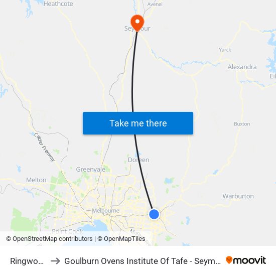 Ringwood to Goulburn Ovens Institute Of Tafe - Seymour map