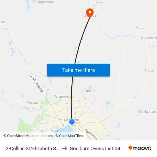 2-Collins St/Elizabeth St (Melbourne City) to Goulburn Ovens Institute Of Tafe - Seymour map