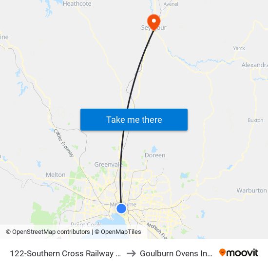 122-Southern Cross Railway Station/Spencer St (Melbourne City) to Goulburn Ovens Institute Of Tafe - Seymour map