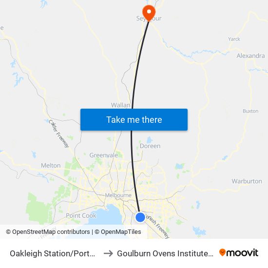 Oakleigh Station/Portman St (Oakleigh) to Goulburn Ovens Institute Of Tafe - Seymour map