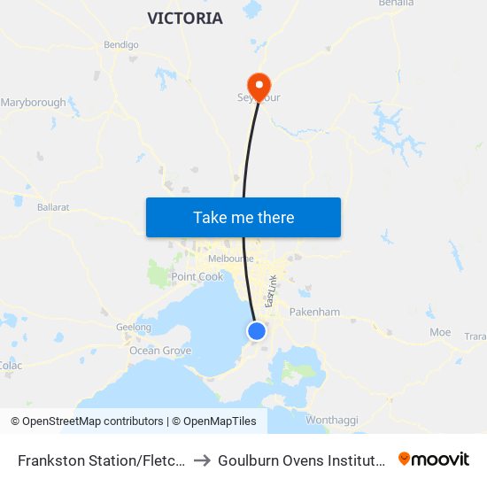 Frankston Station/Fletcher Rd (Frankston) to Goulburn Ovens Institute Of Tafe - Seymour map