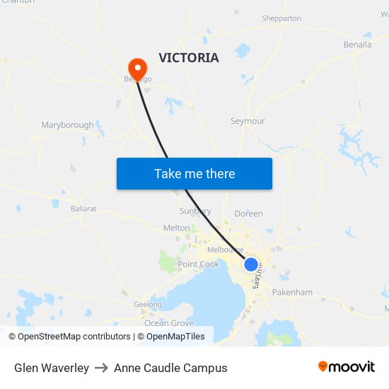 Glen Waverley to Anne Caudle Campus map