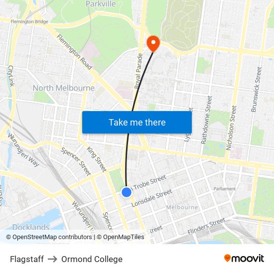 Flagstaff to Ormond College map