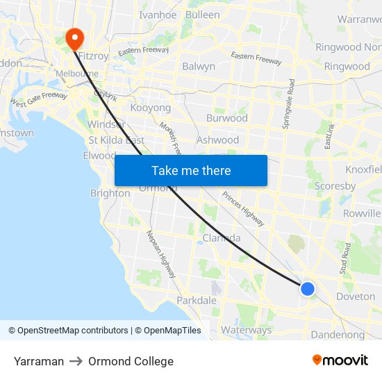 Yarraman to Ormond College map