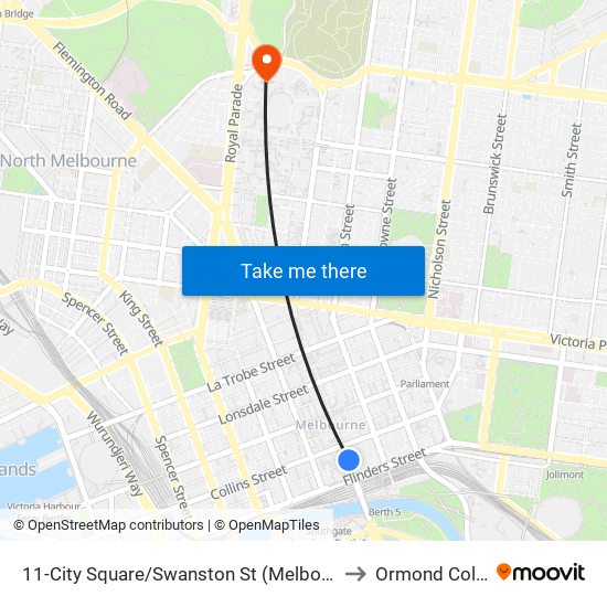 11-City Square/Swanston St (Melbourne City) to Ormond College map