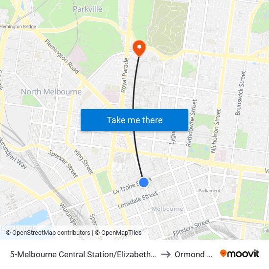 5-Melbourne Central Station/Elizabeth St (Melbourne City) to Ormond College map