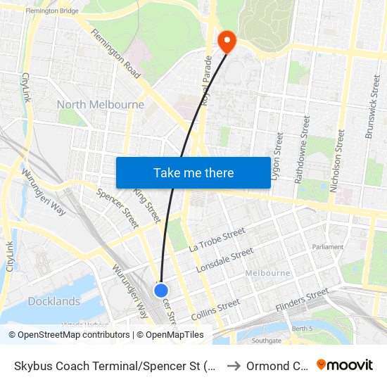 Skybus Coach Terminal/Spencer St (Melbourne City) to Ormond College map