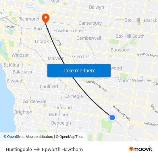 Huntingdale to Epworth Hawthorn map