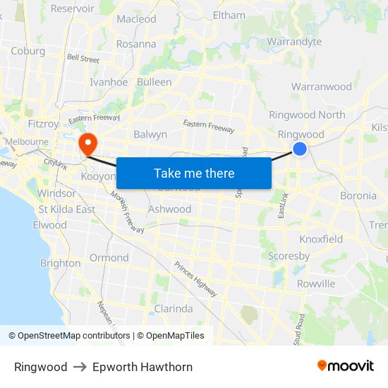 Ringwood to Epworth Hawthorn map