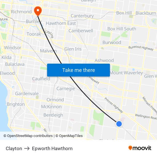 Clayton to Epworth Hawthorn map