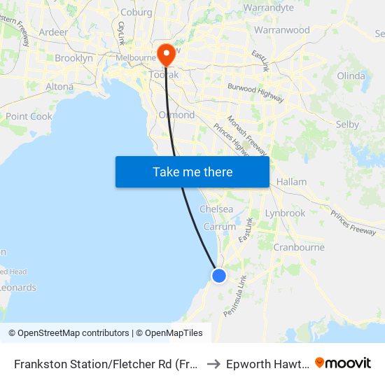 Frankston Station/Fletcher Rd (Frankston) to Epworth Hawthorn map