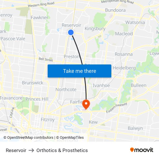 Reservoir to Orthotics & Prosthetics map