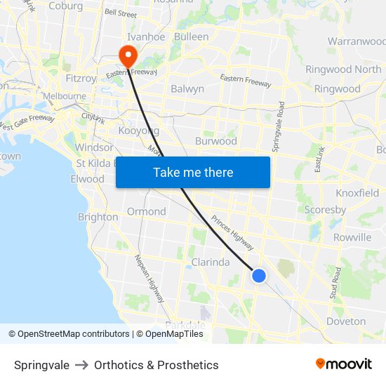 Springvale to Orthotics & Prosthetics map