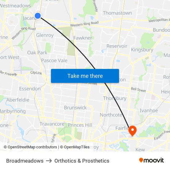 Broadmeadows to Orthotics & Prosthetics map