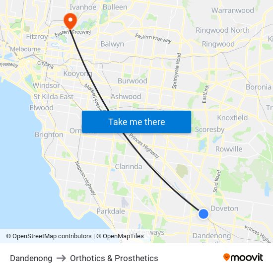 Dandenong to Orthotics & Prosthetics map