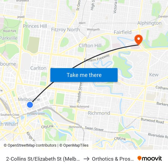 2-Collins St/Elizabeth St (Melbourne City) to Orthotics & Prosthetics map