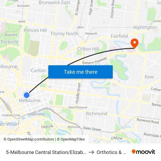 5-Melbourne Central Station/Elizabeth St (Melbourne City) to Orthotics & Prosthetics map