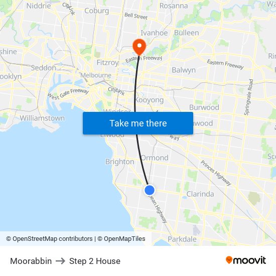 Moorabbin to Step 2 House map