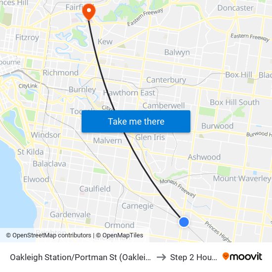 Oakleigh Station/Portman St (Oakleigh) to Step 2 House map