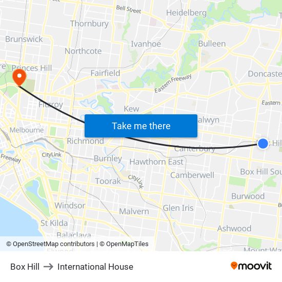 Box Hill to International House map