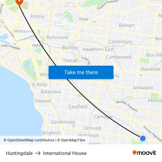 Huntingdale to International House map