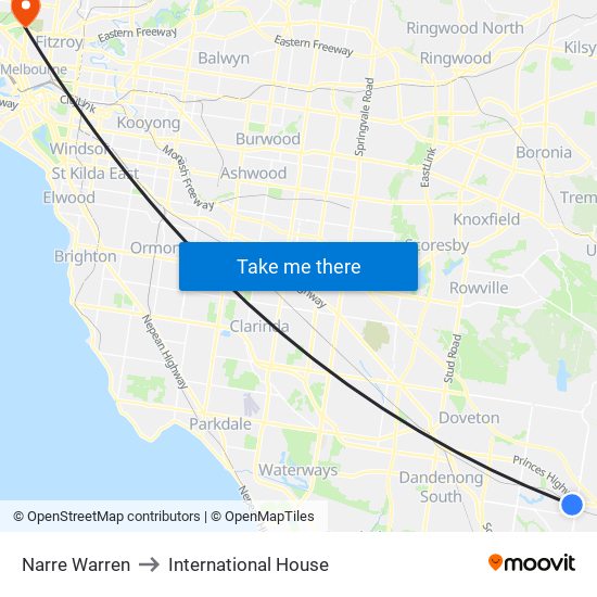 Narre Warren to International House map