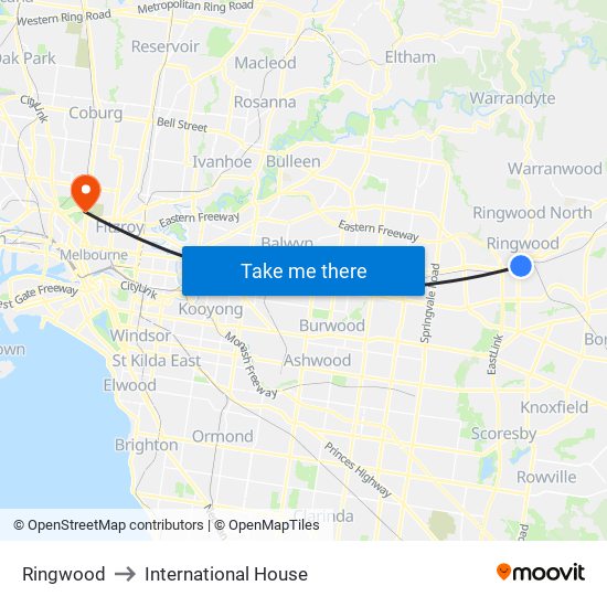 Ringwood to International House map