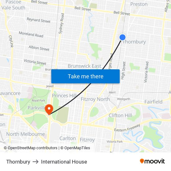 Thornbury to International House map