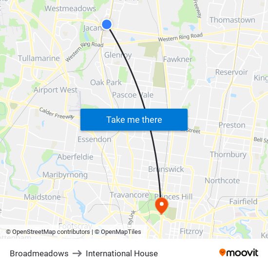 Broadmeadows to International House map